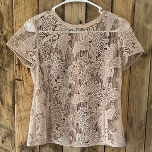 Rebecca Taylor Women's Sz 0 Lace Cap Sleeve Zipper Back Blouse Top‎ Blush Pink